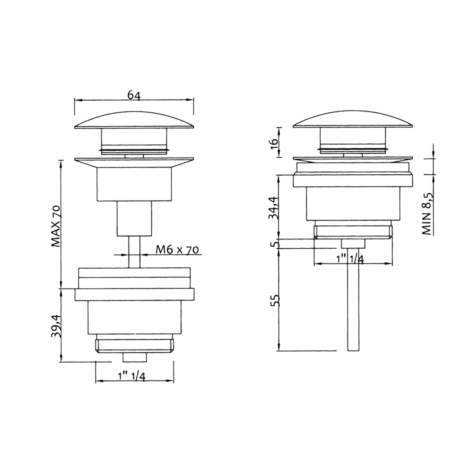 Βαλβίδα νιπτήρος 1 1/4″ Universal ανοξίδωτη (μεγάλο click clack) – SPEK